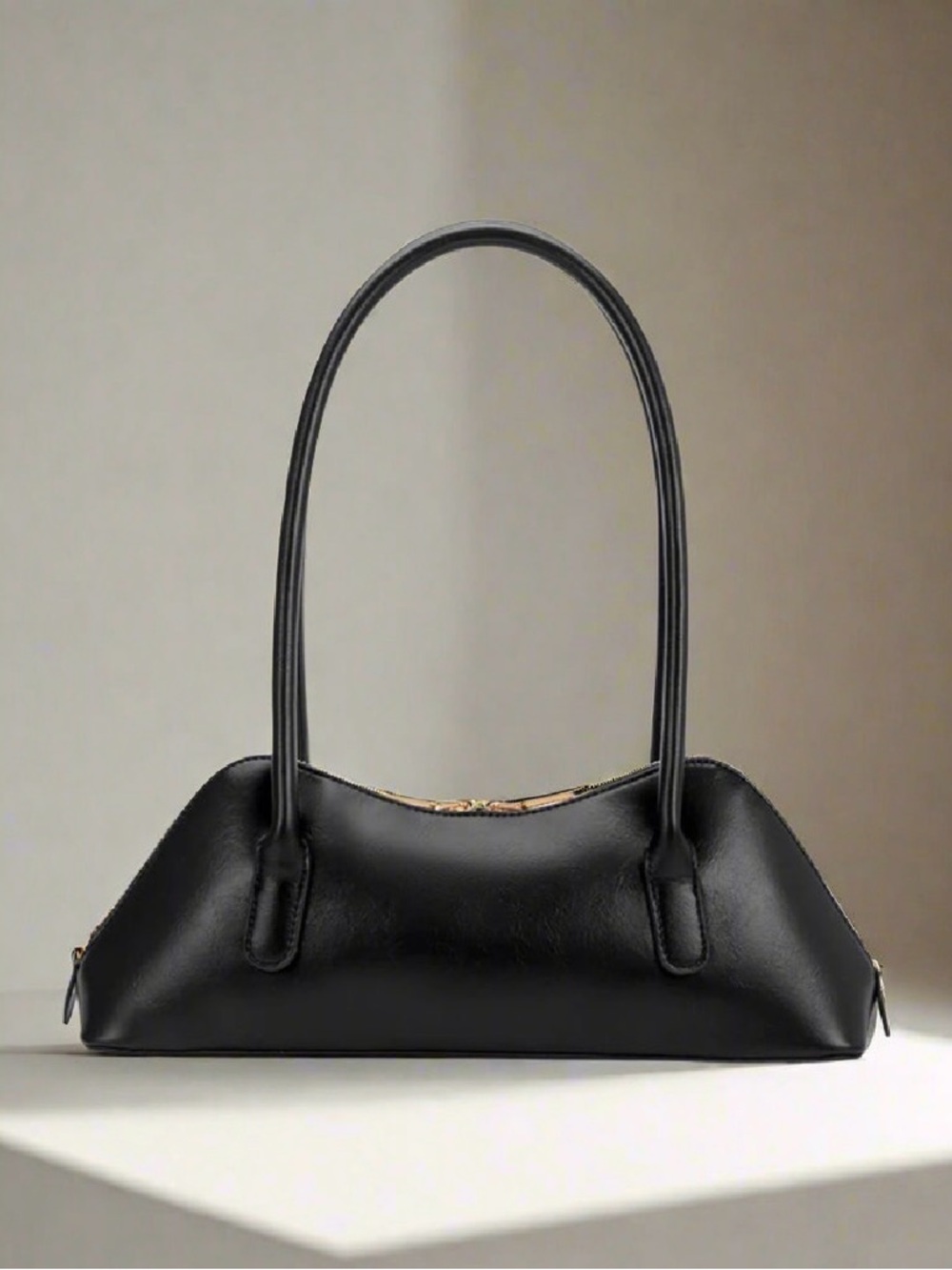 Classic Black Shoulder Bag - Baguette Shape